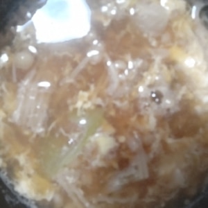 鶏の茹で汁の活用☆えのき豆腐の玉子スープ